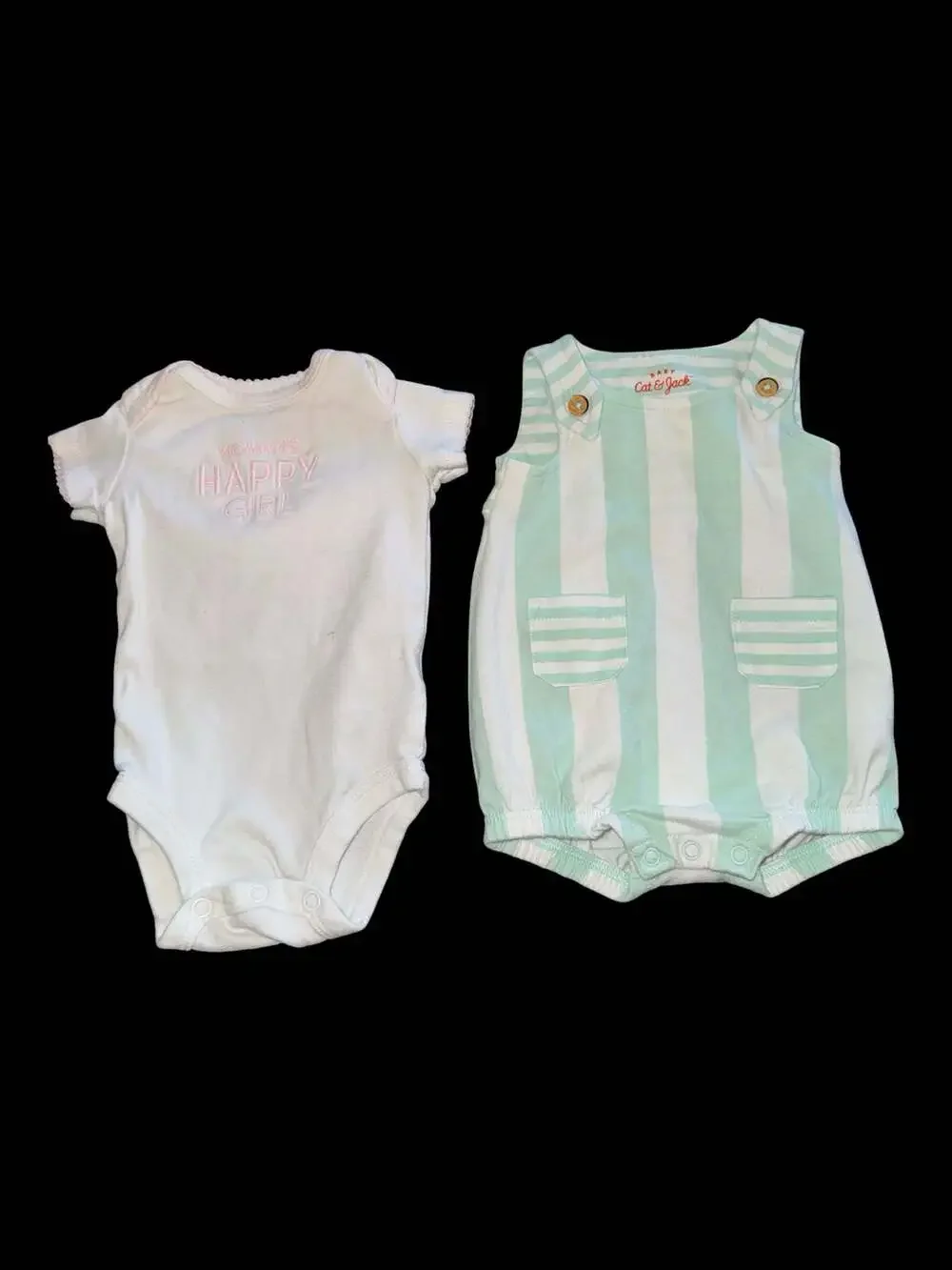 Baby Girl Bundle 'Mommy's Happy Girl' Bodysuit and Mint Striped Bubble Romper